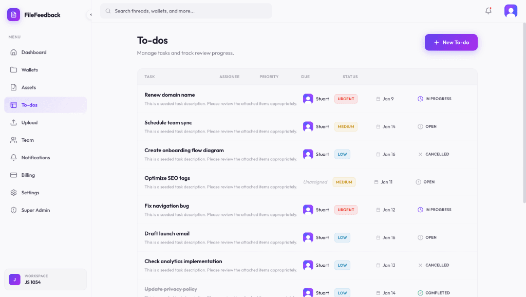 Task management from client feedback in FileFeedback